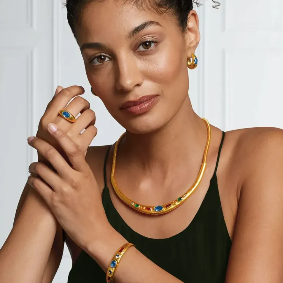 Medieval Stone Collar Necklace And Hoop Earrings Set