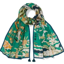 Ming Birds And Flowering Branches Oversize Oblong Scarf