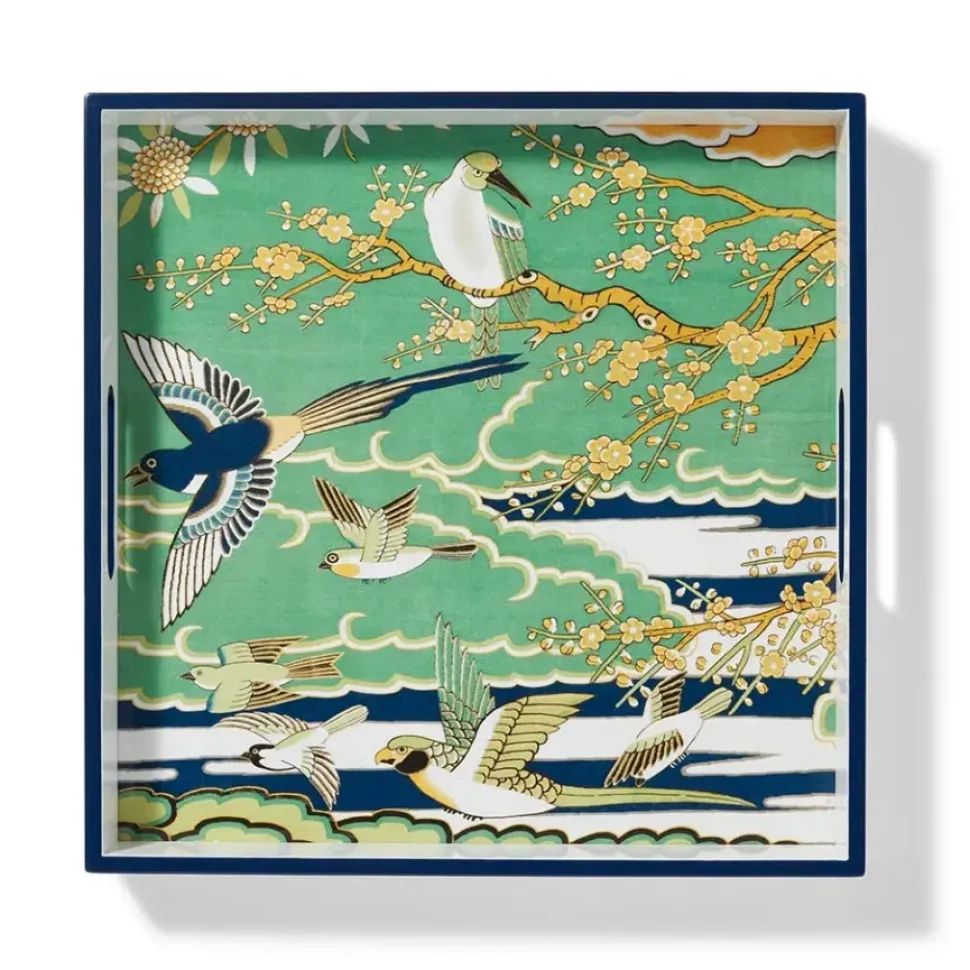 Ming Birds And Flowering Branches Lacquer Tray