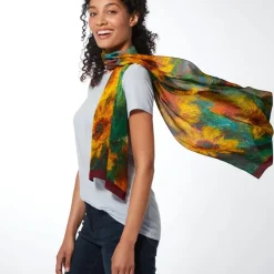 Monet Sunflowers Oblong Silk Scarf