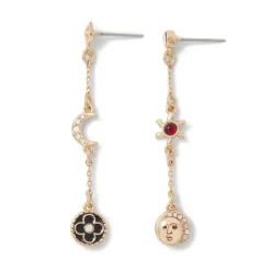 Moonface And Crescent Drop Earrings