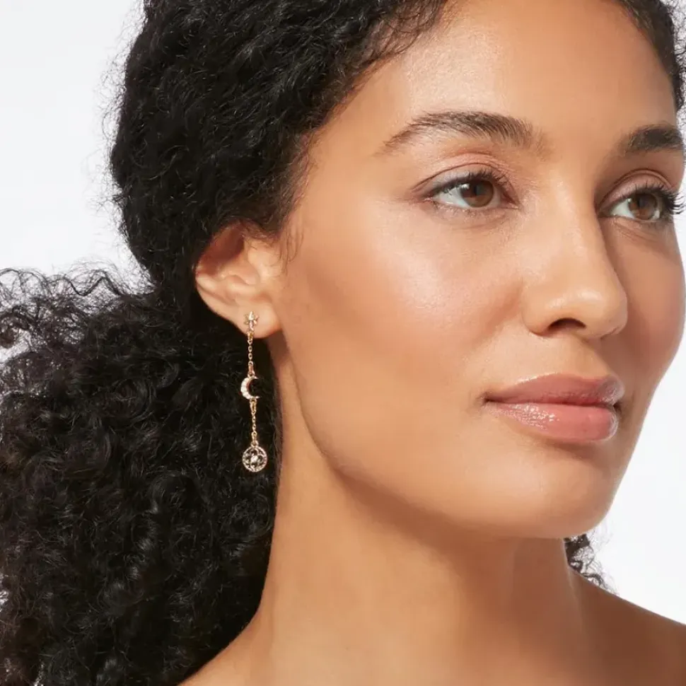 Moonface And Crescent Drop Earrings