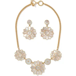 Mother-Of-Pearl Mosaic Statement Necklace And Earrings Set