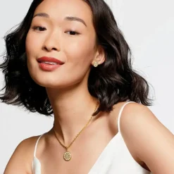 Mother-Of-Pearl Mosaic T-Bar Pendant Necklace