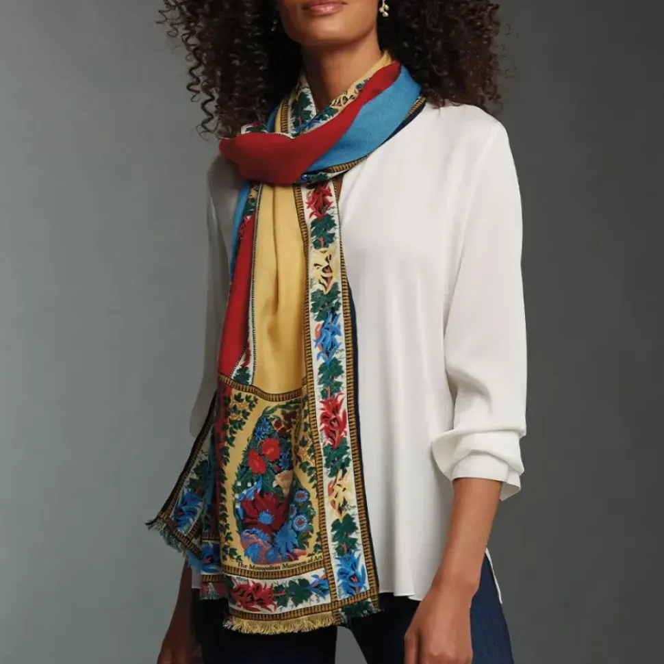 Paisley Border Striped Oblong Wool Scarf