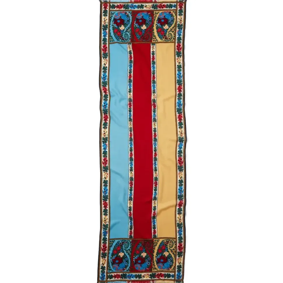 Paisley Border Striped Oblong Wool Scarf