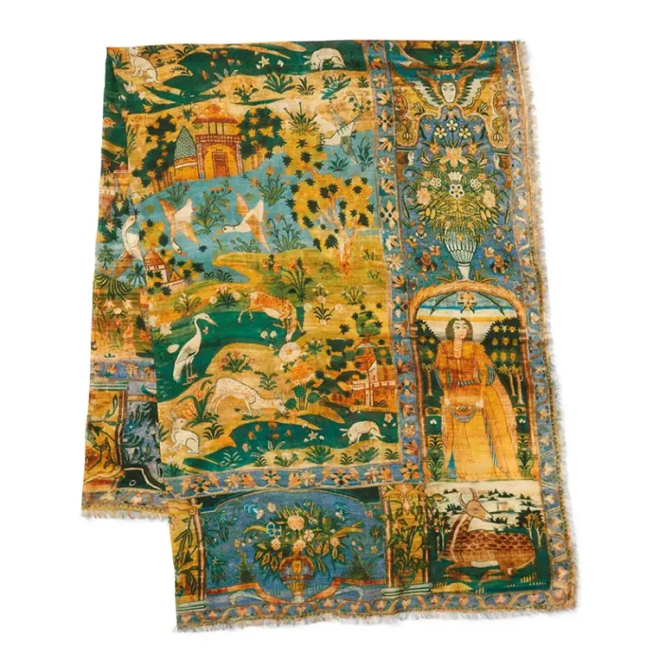 Persian Pictorial Textile Oversize Oblong Scarf