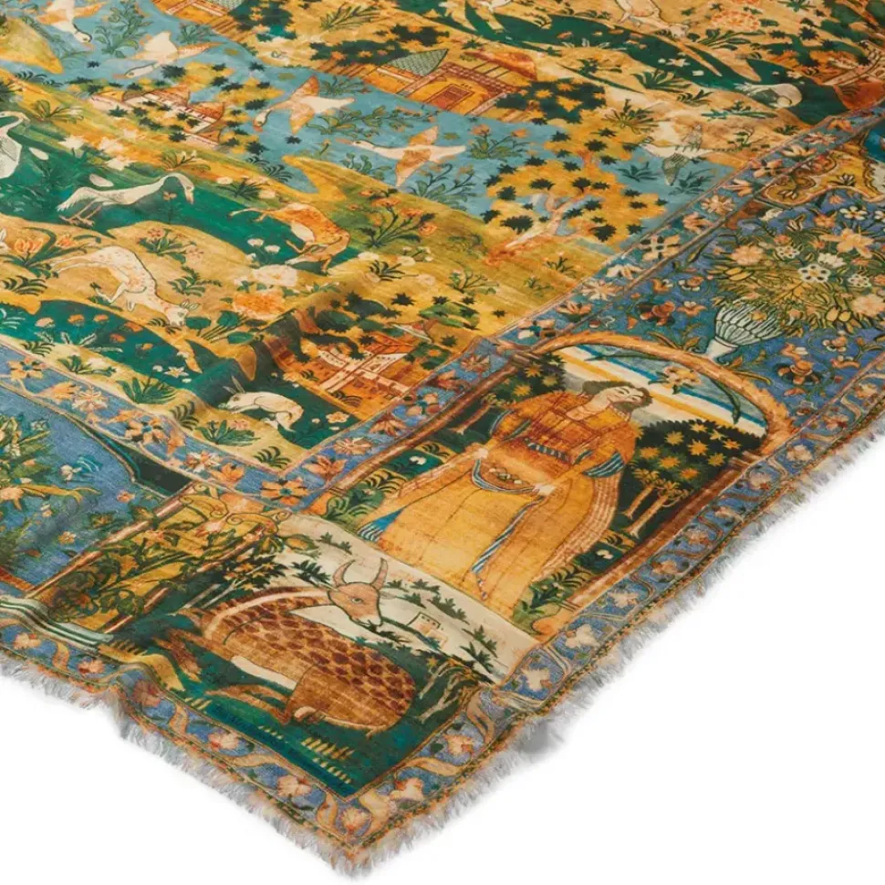 Persian Pictorial Textile Oversize Oblong Scarf