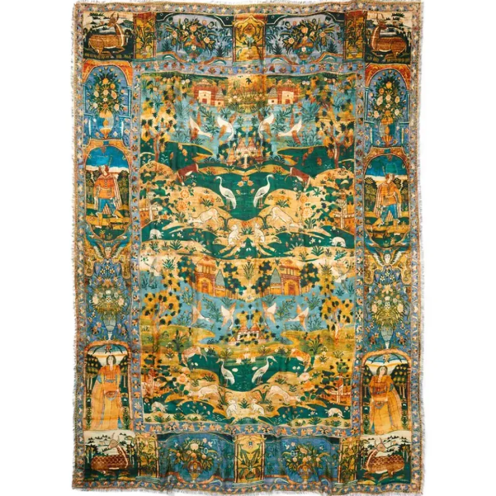 Persian Pictorial Textile Oversize Oblong Scarf