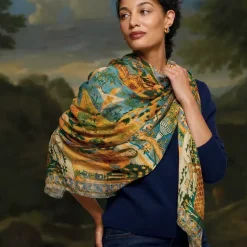 Persian Pictorial Textile Oversize Oblong Scarf