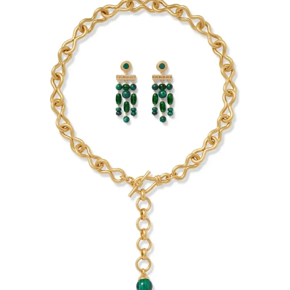 Roman Malachite Statement Necklace And Chandelier Earrings Set