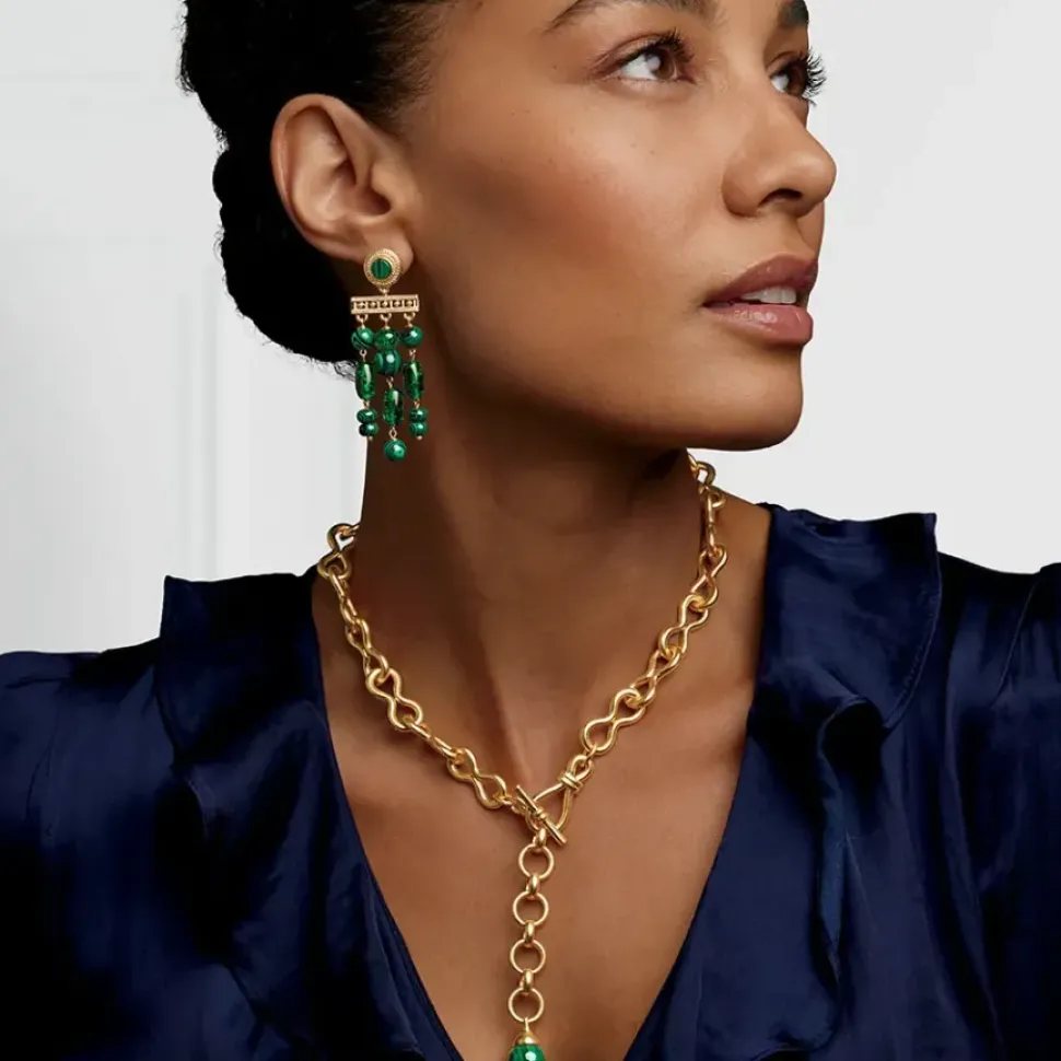 Roman Malachite Statement Necklace And Chandelier Earrings Set