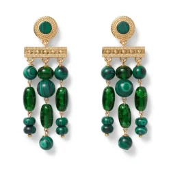 Roman Malachite Statement Necklace And Chandelier Earrings Set