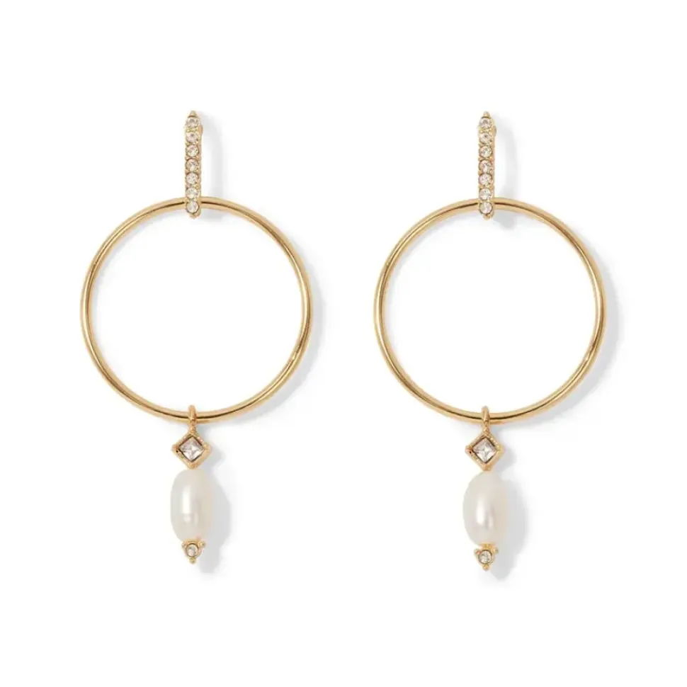 Royal Tudor Forward-Facing Hoop Earrings With Pearl Drops