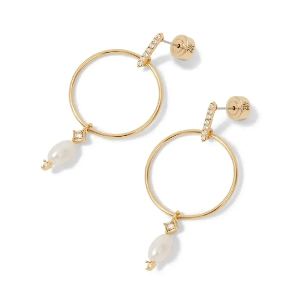 Royal Tudor Forward-Facing Hoop Earrings With Pearl Drops