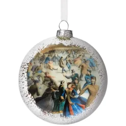 Skating In Central Park Glass Disc Ornament