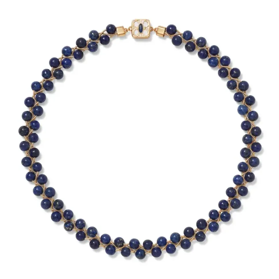 Spanish Baldric Lapis Braided Necklace And Elongated Drop Earrings Set