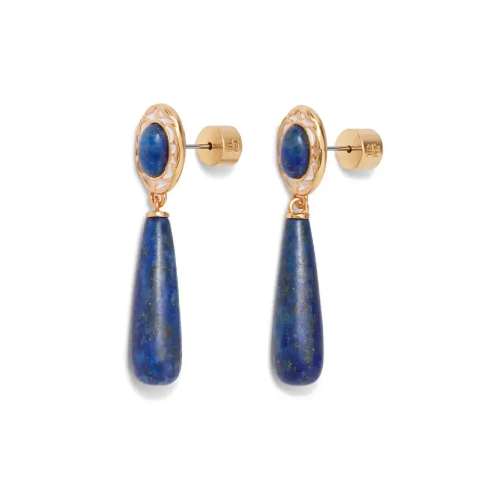 Spanish Baldric Lapis Elongated Drop Earrings