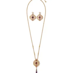 Turkish Amethyst Long Pendant Necklace And Statement Earrings Set
