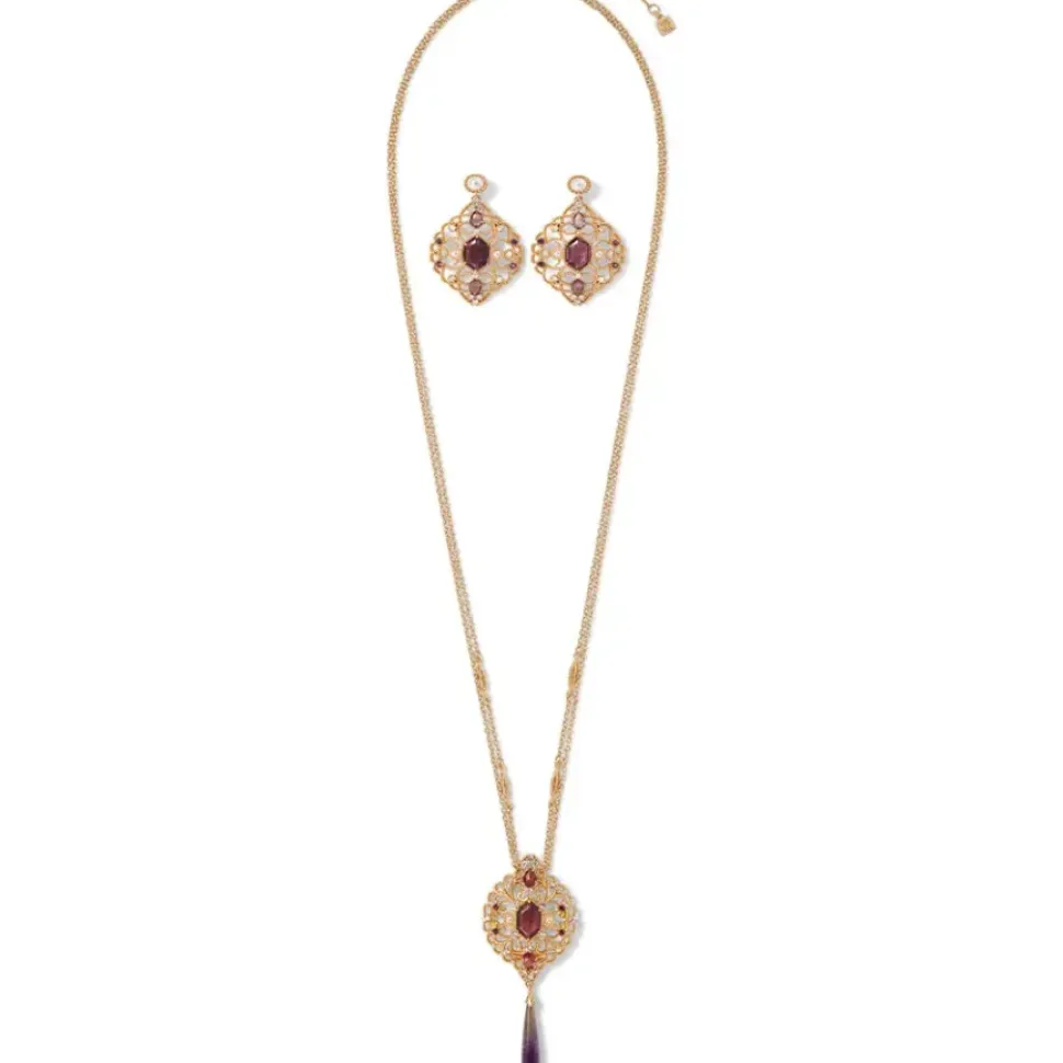 Turkish Amethyst Long Pendant Necklace And Statement Earrings Set