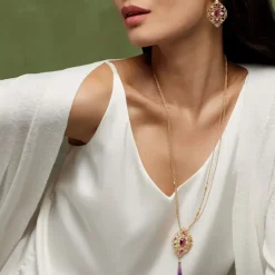 Turkish Amethyst Long Pendant Necklace And Statement Earrings Set