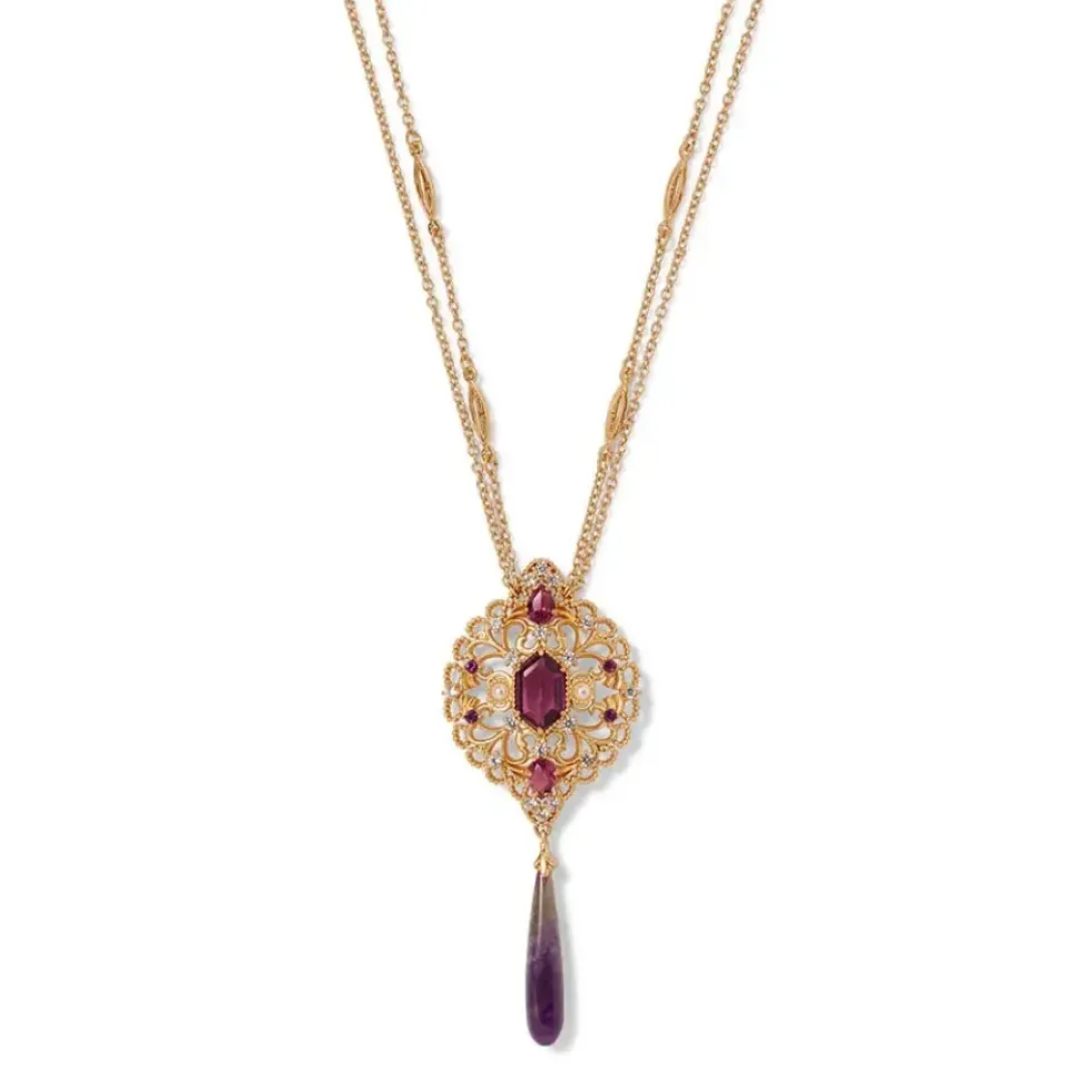 Turkish Amethyst Long Pendant Necklace And Statement Earrings Set