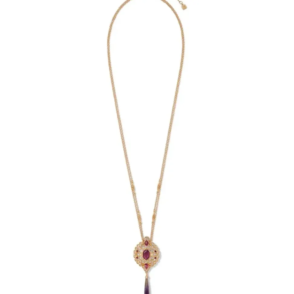 Turkish Amethyst Long Pendant Necklace And Statement Earrings Set
