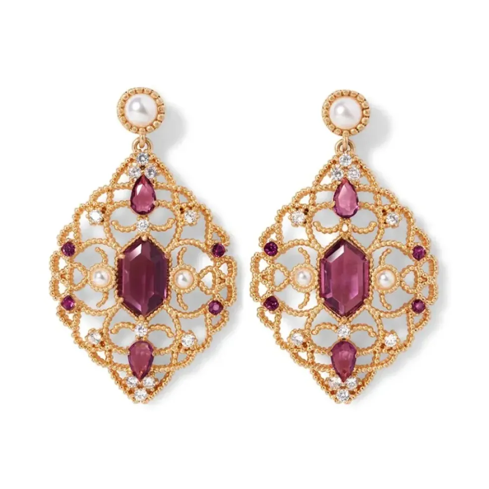 Turkish Amethyst Long Pendant Necklace And Statement Earrings Set