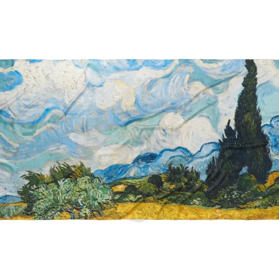 Van Gogh Wheat Field With Cypresses Oversize Oblong Silk Scarf