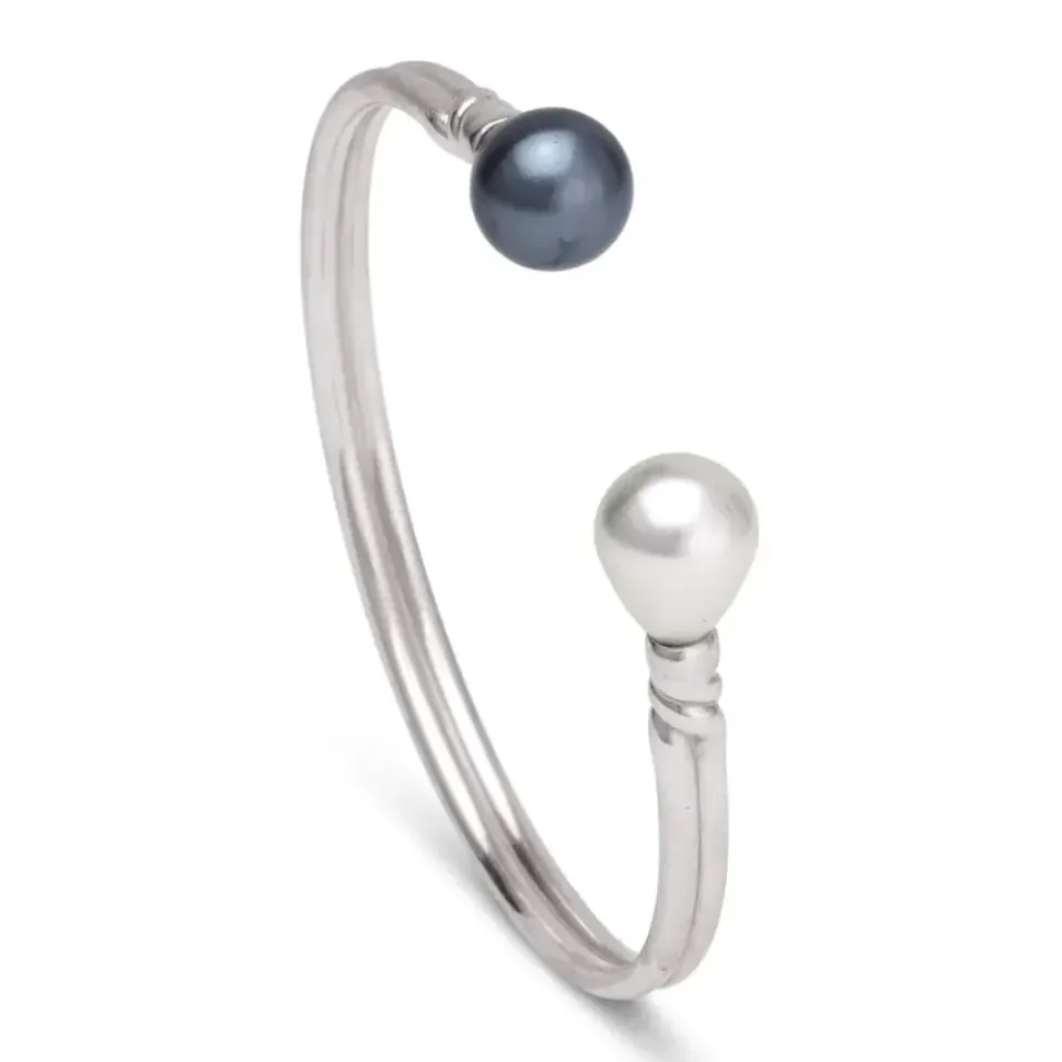 Venus Pearl Silver Cuff, Black/White