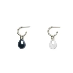 Venus Pearl Silver Drop Earrings, Black/White