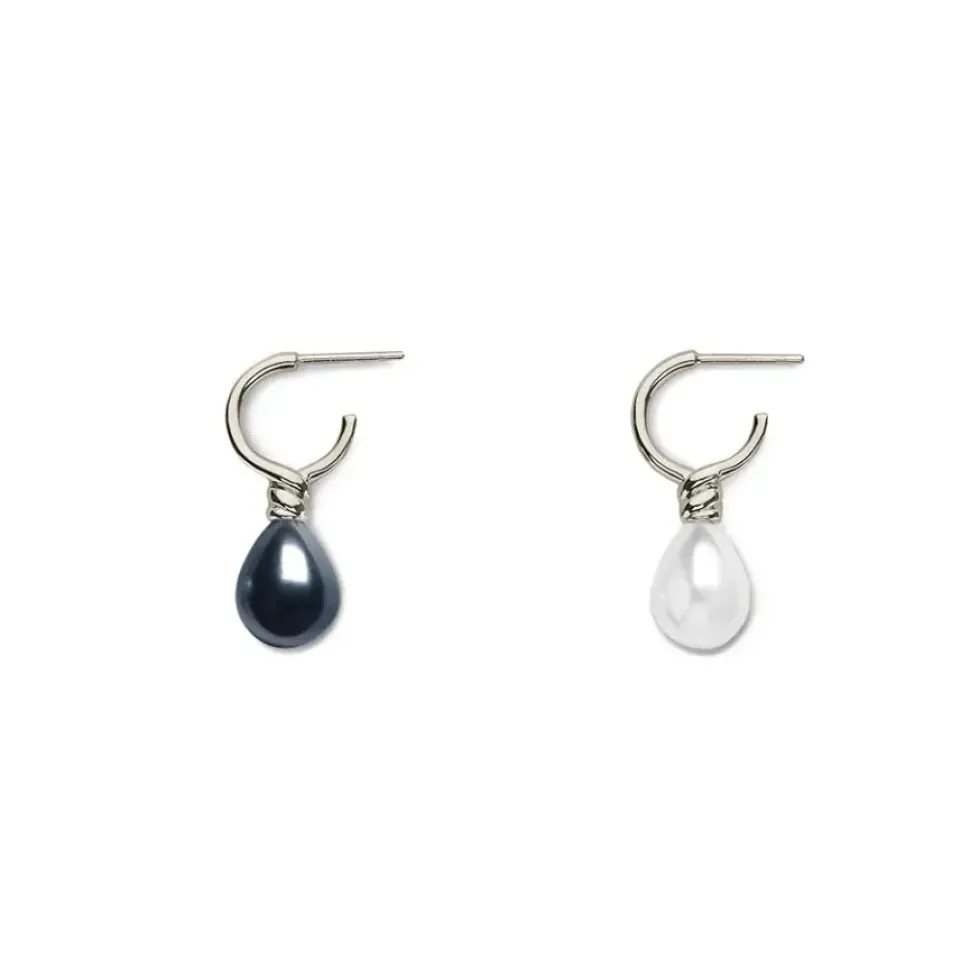 Venus Pearl Silver Drop Earrings, Black/White