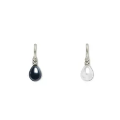 Venus Pearl Silver Drop Earrings, Black/White