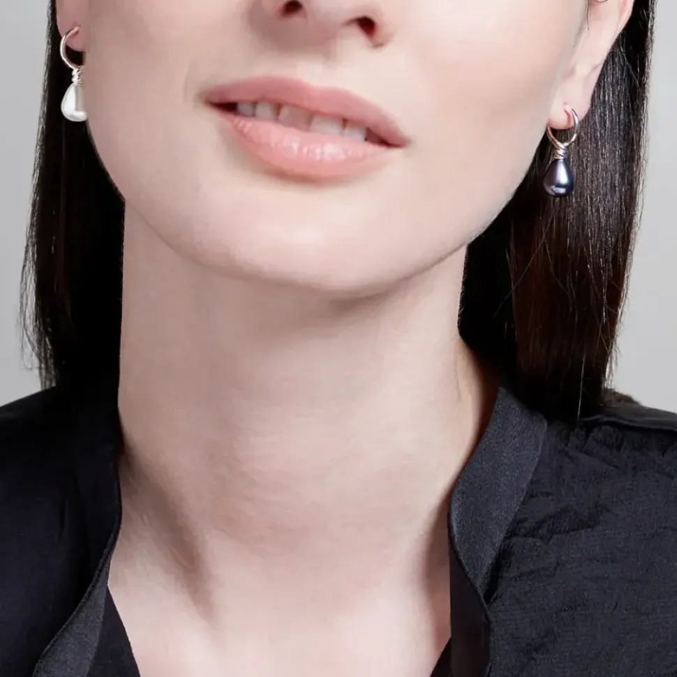 Venus Pearl Silver Drop Earrings, Black/White