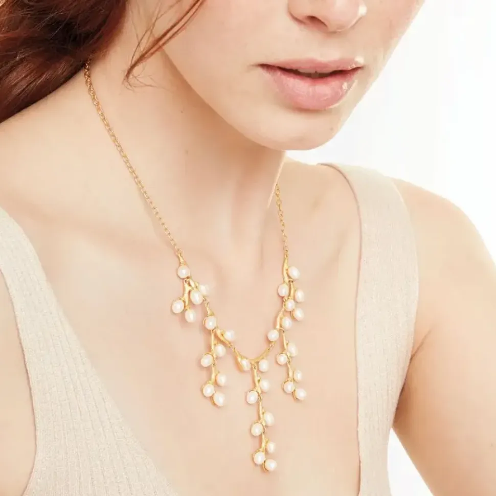 Willow Catkins Pearl Bib Necklace And Drop Earrings Set
